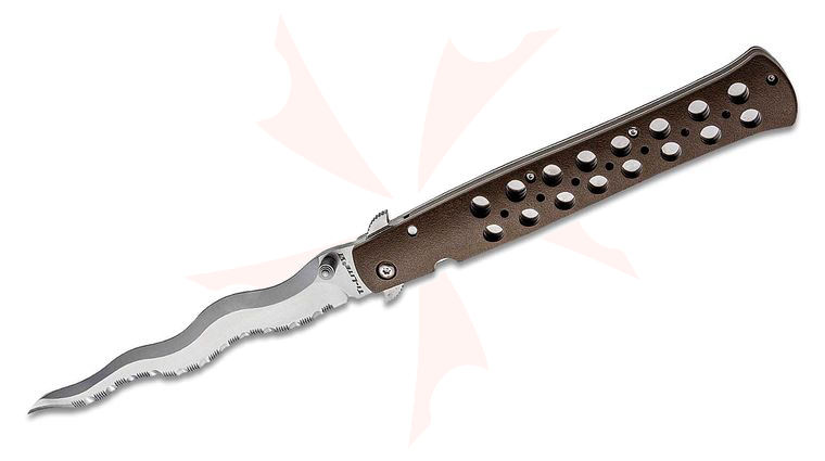 Cold Steel 26SXK6S Kris Ti-Lite Flipper Knife 6 inch Japanese AUS-10A Serrated Blade, FDE Griv-Ex Handles