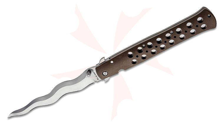 Cold Steel 26SXK6 Kris Ti-Lite Flipper Knife 6 inch Japanese AUS-10A Plain Blade, FDE Griv-Ex Handles