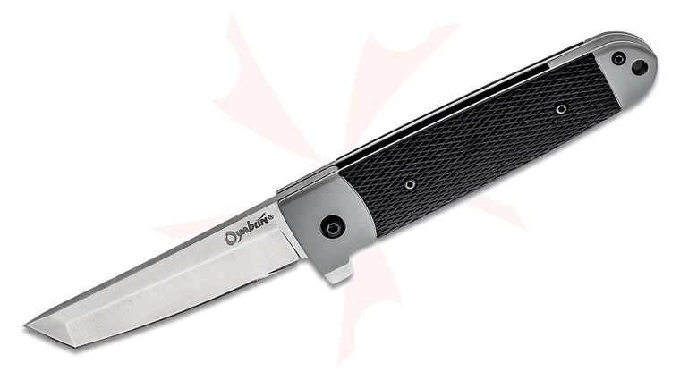 Cold Steel 26T Oyabun Flipper Knife 3.5 inch 4116 Tanto Blade, Gray Griv-Ex Handles with Black Kray-Ex Scales - Leaf-Spring Lock
