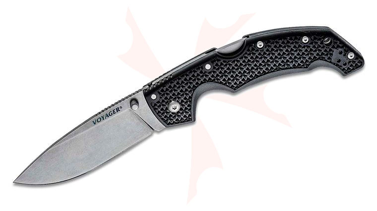 Cold Steel 29AB Large Voyager Drop  Point Folding Knife 4 inch Japanese AUS-10A Stonewashed Plain Blade, Griv-Ex Handles