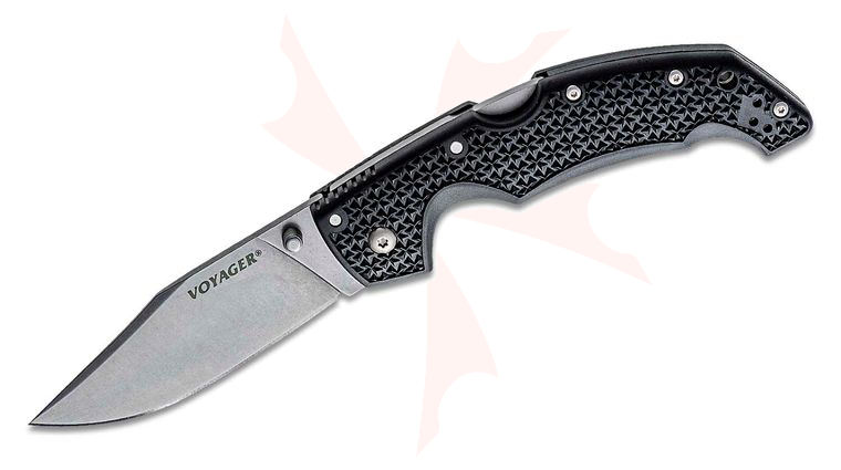 Cold Steel 29AC Large Voyager Clip Point Folding Knife 4 inch Japanese AUS-10A Stonewashed Plain Blade, Griv-Ex Handles
