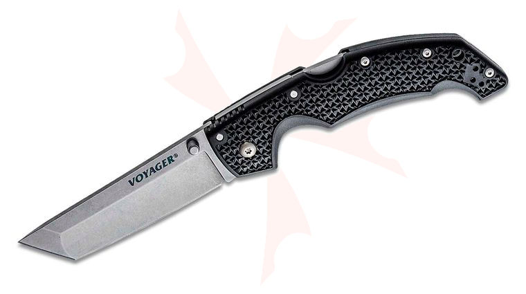 Cold Steel 29AT Large Voyager Tanto Folding Knife 4 inch Japanese AUS-10A Stonewashed Plain Blade, Griv-Ex Handles