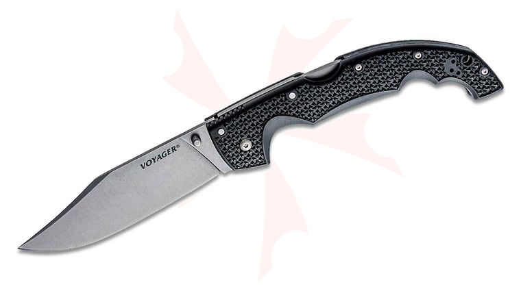 Cold Steel 29AXC XL Voyager Clip Point Folding Knife 5.5 inch Japanese AUS-10A Stonewashed Plain Blade, Griv-Ex Handles