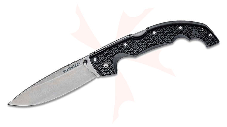 Cold Steel 29AXB XL Voyager Drop Point Folding Knife 5.5 inch Japanese AUS-10A Stonewashed Plain Blade, Griv-Ex Handles
