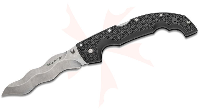 Cold Steel 29AXW Kris Voyager Folding Knife 5.5 inch Japanese AUS-10A Stonewashed Blade, Griv-Ex Handles
