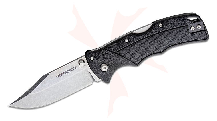 Cold Steel Verdict Folding Knife 3 inch 4116 Stonewashed Clip Point Blade, Black GFN Handles