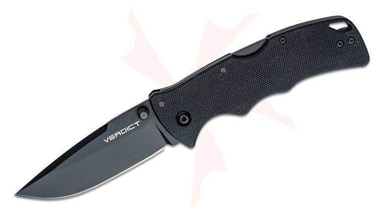 Cold Steel Verdict Folding Knife 3.125 inch AUS-10A Black DLC Spear Point Blade, Black G10 Handles