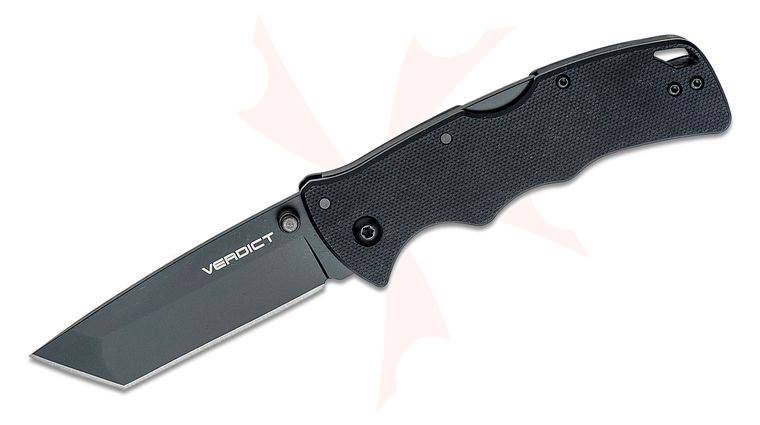 Cold Steel Verdict Folding Knife 3.125 inch AUS-10A Black DLC Tanto Blade, Black G10 Handles