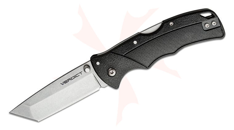Cold Steel Verdict Folding Knife 3 inch 4116 Stonewashed Tanto Blade, Black GFN Handles