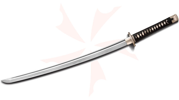 Cold Steel Flower Katana 40.5 inch Overall, 1060 Carbon Steel Hamon Blade, Hardwood Handle with Rayskin and Silk Wrap, Hardwood Scabbard
