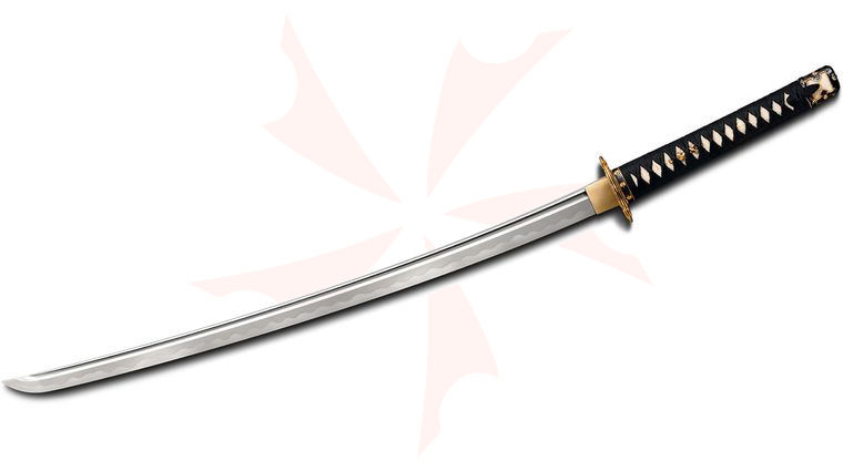 Cold Steel Tachi Katana 39.5 inch Overall, Damascus Hamon Blade, Hardwood Handle with Rayskin and Silk Wrap, Hardwood Scabbard