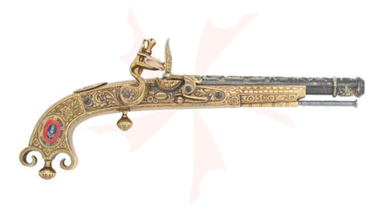 Denix Reproduction Scottish Flintlock Pistol, M1760 In Gold Finish, Non-Firing