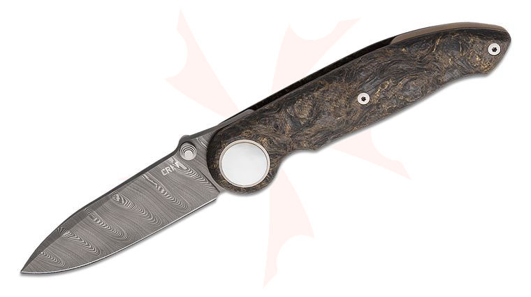 Columbia River CRKT 4010 Michael Walker Pursue Folding Knife 3.15 inch Super Dense Twist Damasteel Drop Point Blade, Contoured Dark Matter FatCarbon Handles, Mother of Pearl Pivot