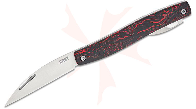 Columbia River CRKT 4810 Darriel Caston Forebear Traditional Slipjoint 2-Blade Folding Knife 3.43 inch Closed, 12C27 Satin Wharncliffe Blades, Red and Black G10 Handles