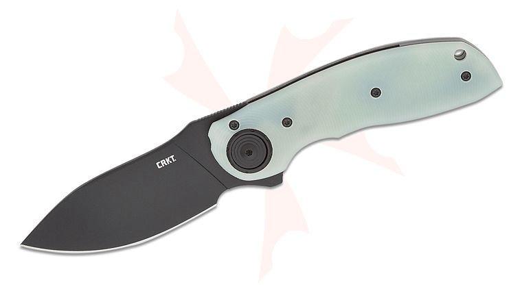 Columbia River CRKT 5420 Flavio Ikoma Bot Deadbolt Lock Assisted Flipper Knife 3 inch AUS-10 Black Drop Point Blade, Natural (Jade) G10 Handles