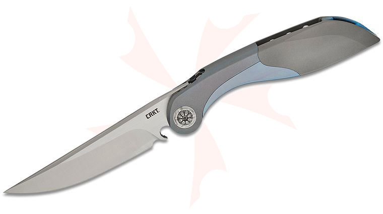 Columbia River CRKT 5671 Princeton Wong Fial Liner Lock Front Flipper Knife 3.62 inch M390 Satin/Brushed Drop Point Blade, Blue/Gray Titanium Handles, Folding Corkscrew