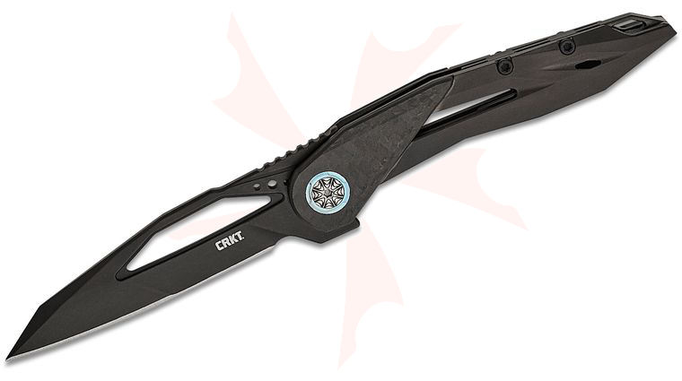 Columbia River CRKT 5704 Princeton Wong Nucleus Frame Lock Flipper Knife 3.19 inch CPM-MagnaCut Black Reverse Tanto Blade, Black Titanium Handles with Carbon Fiber Overlays