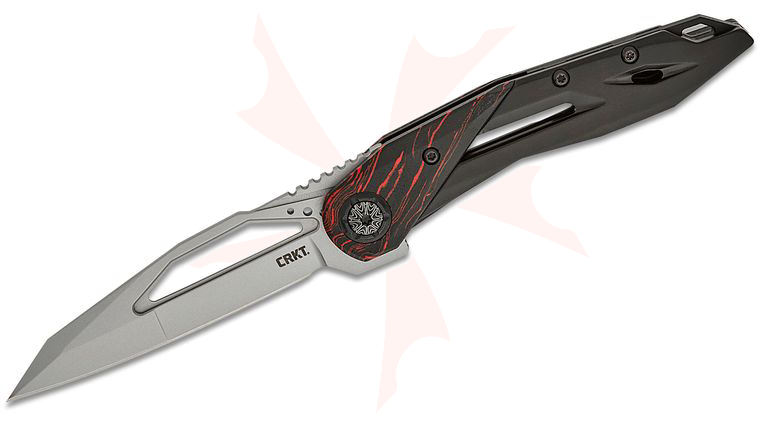 Columbia River CRKT 5702 Princeton Wong Nucleus Frame Lock Flipper Knife 3.19 inch 12C27 Bead Blast Reverse Tanto Blade, Black Steel Handles with Red/Black G10 Overlays