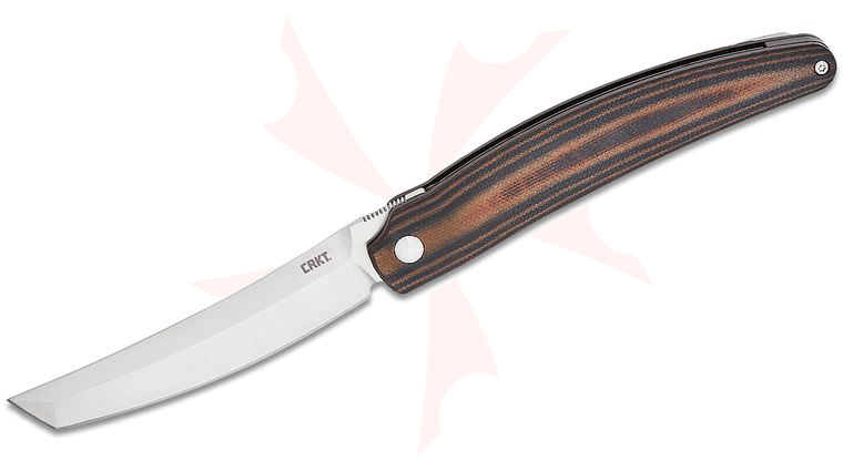 Columbia River CRKT 5930 Darriel Caston Ancestor Liner Lock Front Flipper Knife 3.6 inch D2 Satin Upswept Tanto Blade, Brown and Black G10 Handles