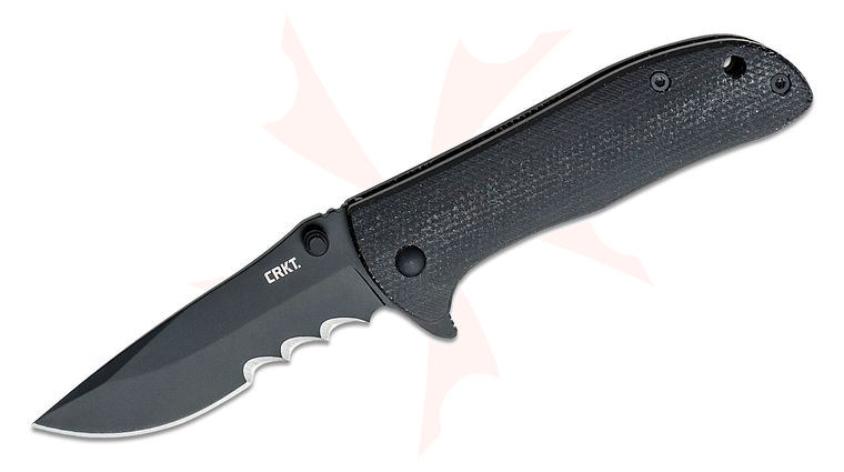 Columbia River CRKT 6450BLK Drifter Flipper Knife 2.82 inch 12C27 Black Blade with Veff Serrations, Black Resin Infused Fiber Handles