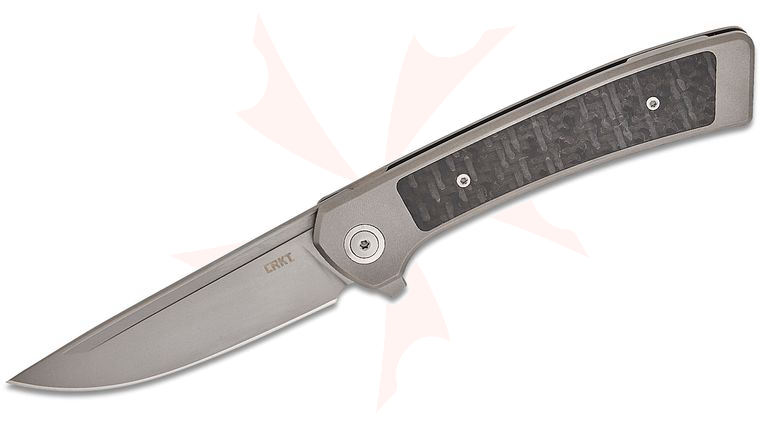 Columbia River CRKT 7074 Richard Rogers Q Frame Lock Flipper Knife 3.31 inch CPM-MagnaCut Bead Blast Drop Point Blade, Gray Titanium Handles with Carbon Fiber Inlays 