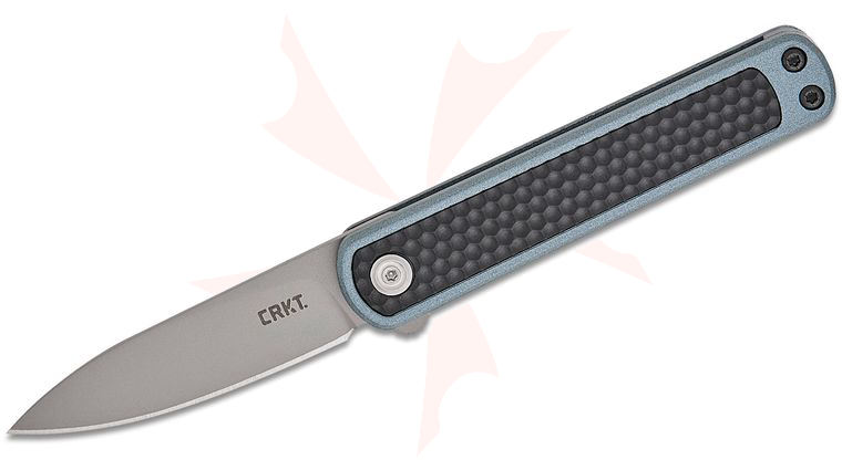 Columbia River CRKT 7070 Richard Rogers Pup Liner Lock Flipper Knife 2.09 inch AUS-10 Bead Blast Drop Point Blade, Gray GRN Handles with Dimpled Black GRN Inlays