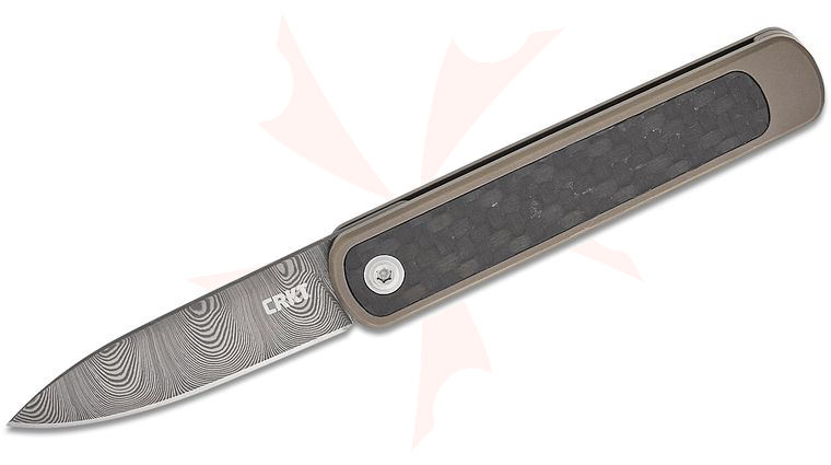 Columbia River CRKT 7071 Richard Rogers Pup Slipjoint Folding Knife 2.09 inch Twist Damasteel Drop Point Blade, Bronze Titanium with Carbon Fiber Inlays