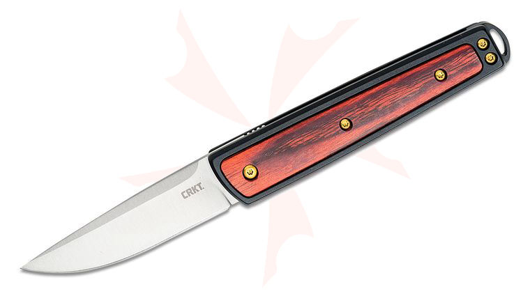 Columbia River CRKT 7190PW Richard Rogers Symmetry Slipjoint Front Flipper Knife 2.747 inch D2 Satin Blade, Black Stainless Steel Handles with Pakkawood Inlays - KnifeCenter Exclusive