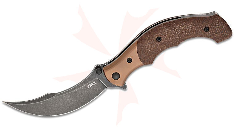 Columbia River CRKT 7465 Alan Folts Ritual Compact Assisted Flipper Knife 3.33 inch 12C27 Black Stonewashed Persian Blade, Brown Burlap Micarta Handles with Stainless Steel Bolsters