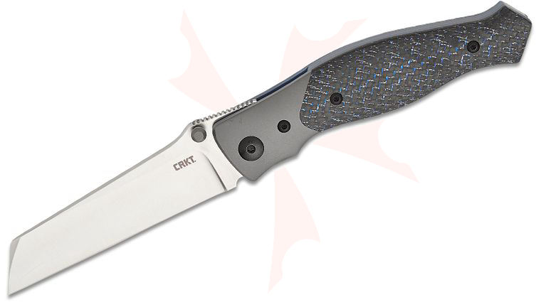 Columbia River CRKT 7482 Alan Folts Obverse Front Flipper Knife 3.36 inch M390 Satin Reverse Tanto Sheepsfoot Blade, Carbon Fiber Handles with Titanium Bolsters