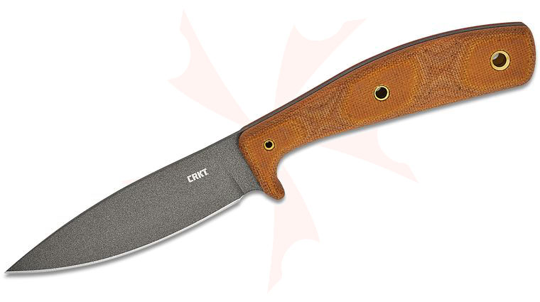 Columbia River CRKT by TOPS Knives 3029 Kommer Soldotna Fixed Blade Knife 3.48 inch 1095 Gray Cerakote Skinner Blade, Brown Micarta Handles, Black Leather Sheath
