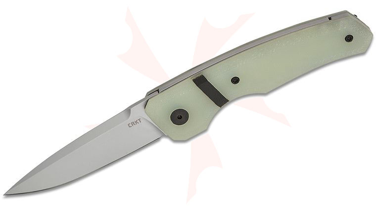 Columbia River CRKT A1000J Philip Booth USA-Made Michaca Scale-Release Lock AUTO Folding Knife 3.3 inch CPM-MagnaCut Stonewashed Drop Point Blade, Natural (Jade) G10 Handles