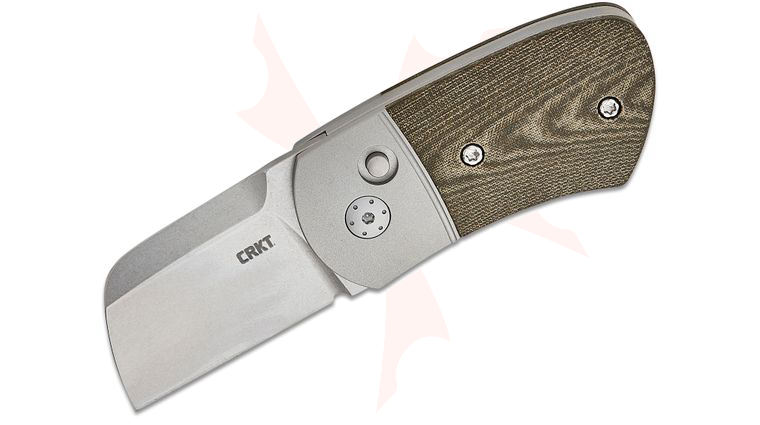 Columbia River CRKT A1005 Philip Booth USA-Made Minnow Button Lock AUTO Folding Knife 1.68 inch CPM-MagnaCut Stonewashed Sheepsfoot Blade, Green Linen Micarta Handles with Stainless Steel Bolsters