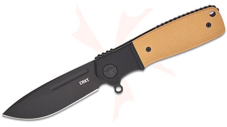 Columbia River CRKT K245BKP Ken Onion Homefront Compact Liner Lock Flipper Knife 2.89 inch S35VN Black DLC Drop Point Blade, Tan G10 Handles with Black Aluminum Bolsters