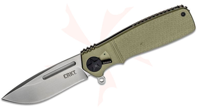 Columbia River CRKT 270GKP Homefront Flipper 3.502 inch AUS8 Plain Blade, Green Aluminum Handles - Field Strip Technology