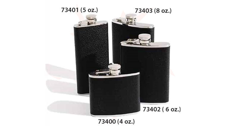 Concord 4 oz. Black Bison Leather Cover Stainless Steel Flask