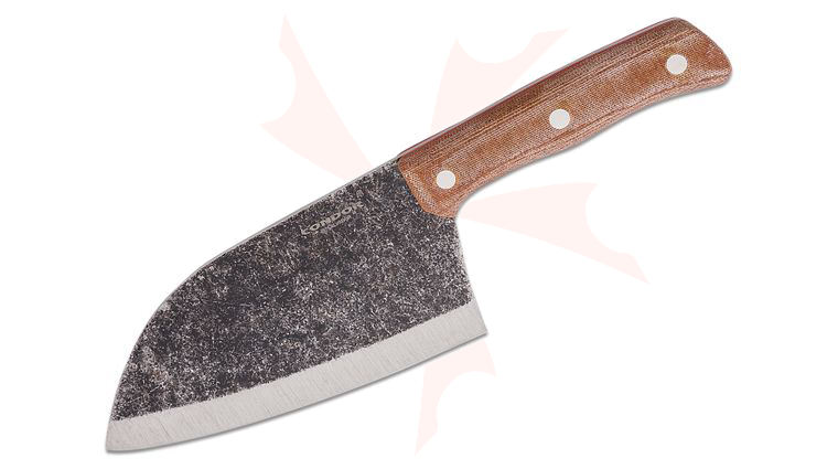Condor Tool & Knife CTK5009-6.2-HC Serbian Kuvar Cleaver Fixed Blade Knife 6.29 inch 1075 Natural Cleaver, Tan Micarta Handles, Welted Leather Sheath