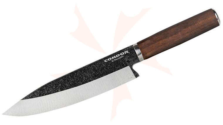 Condor Tool & Knife CTK7001-2.2C Parrillero Gaucho Fixed Blade Knife 8.29 inch 440C Natural Blade, Walnut Wood Handles, Welted Leather Sheath