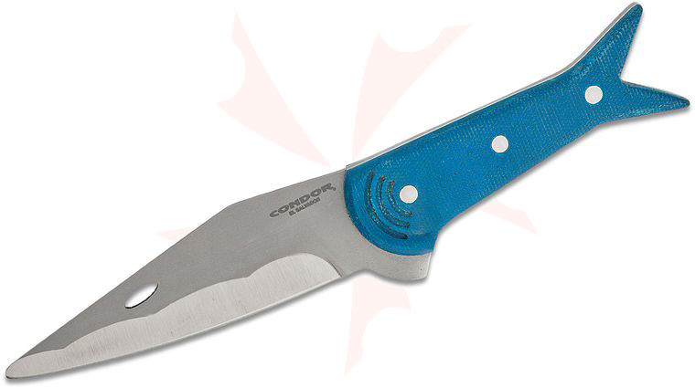 Condor Tool & Knife CTK823-3 -SK Megalodon Fixed Blade Knife 4.63 inch 14C28N Clip Point, Blue Micarta Handles, Kydex Sheath