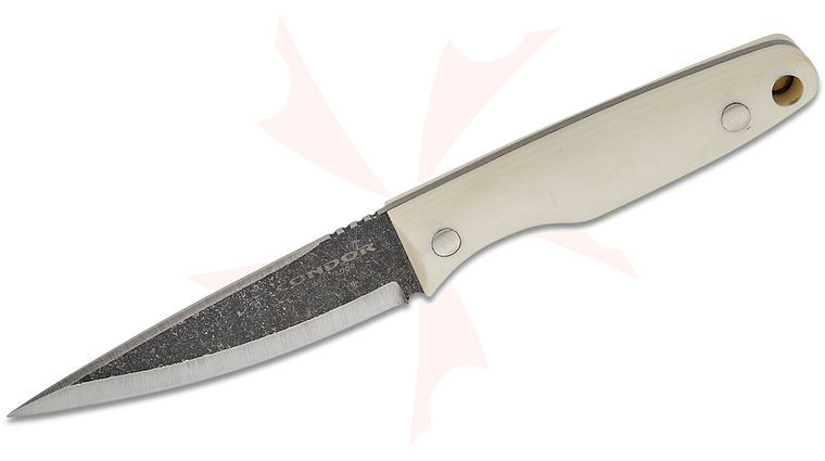 Condor Tool & Knife CTK824-8.3HC Hawthorne Fixed Blade Knife 4.14 inch 1095 Drop Point Blade, White Micarta Handles, Kydex Sheath