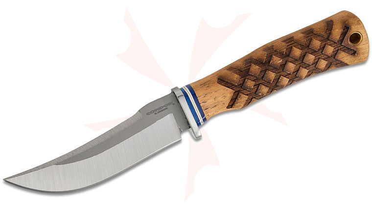 Condor Tool & Knife CTK826-1.1 SK Woodspirit Hiker Fixed Blade Knife 4.12 inch 14C28N Satin Scandi Blade, Burnt American Hickory Wood Handles, Welted Leather Sheath