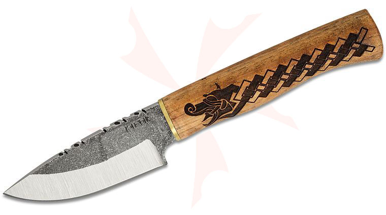 Condor Tool & Knife CTK1022-3.8SK.0HC Norse Dragon Hunter Fixed Blade Knife 3.8 inch 14C28N Drop Point Blade, Burnt American Hickory Handle, Welted Leather Sheath