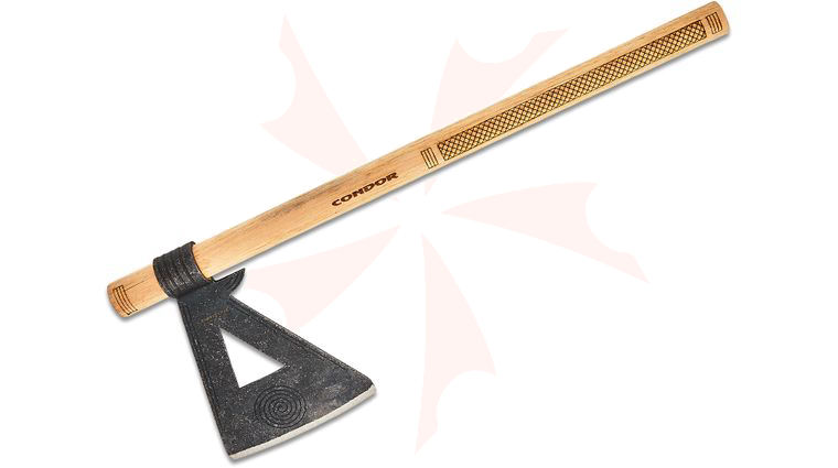 Condor Tool & Knife CTK1036-7.1-HC Fasthawk Axe 7.19 inch 1095 Carbon Steel Head, Burnt American Hickory Handle, Welted Leather Sheath