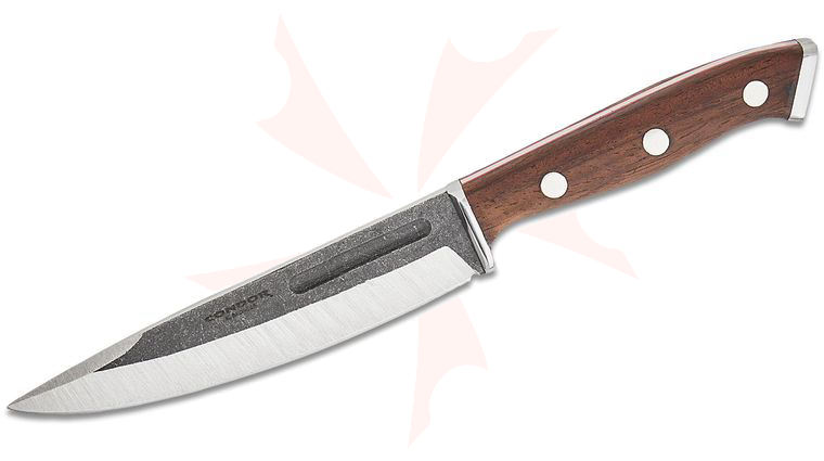 Condor Tool & Knife CTK122-5.9-SS Patagon Fixed Blade Knife 5.91 inch 420HC Two-Tone Drop Point, Walnut Handles, Welted Leather Sheath