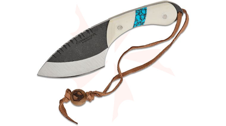 Condor Tool & Knife CTK112-3.5-4CPM Blue River Skinner Fixed Blade Knife 3.5 inch 440C Stainless Steel Blade, White Micarta and Turquoise Handles, Welted Leather Sheath
