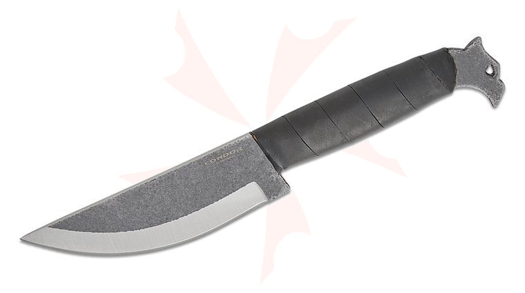 Condor Tool & Knife CTK116-5.0-SS Condor Collection Hunter Knife Fixed Blade 5 inch 440C Two-Tone Straight-Back Blade, Black Wrapped Leather Handle, Leather Sheath