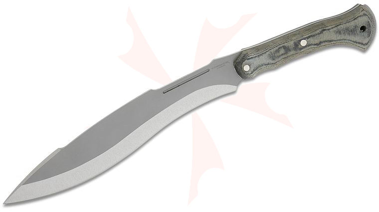 Condor Tool & Knife CTK1344-12 HC K-Night Kukri Machete 12.04 inch 1075 Blasted Satin Bowie Blade, Micarta Handles, Welted Leather Sheath