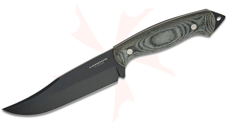 Condor Tool & Knife CTK1342-6.5HC Rough N Ready Knife 6.51 inch 1075 Black Cerakote Bowie Blade, Micarta Handle, Kydex Sheath