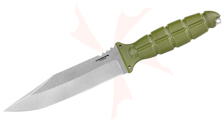 Condor Tool & Knife CTK1834-6A SS Escort Fixed Blade Knife 6.53 inch 420 HC Clip Point Blade, Army Green Polypropylene Handles, Kydex Sheath