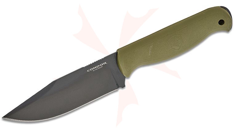 Condor Tool & Knife CTK1831-4.9AGHC Fighter Knife Fixed Blade 4.73 inch 1075 Carbon Steel Black Cerakote Clip Point, Army Green Polypropylene Handles, Zytel Sheath